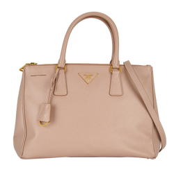 Double Zip Galleria Tote, Leather, Beige, MII, S/CL/DB, 3*